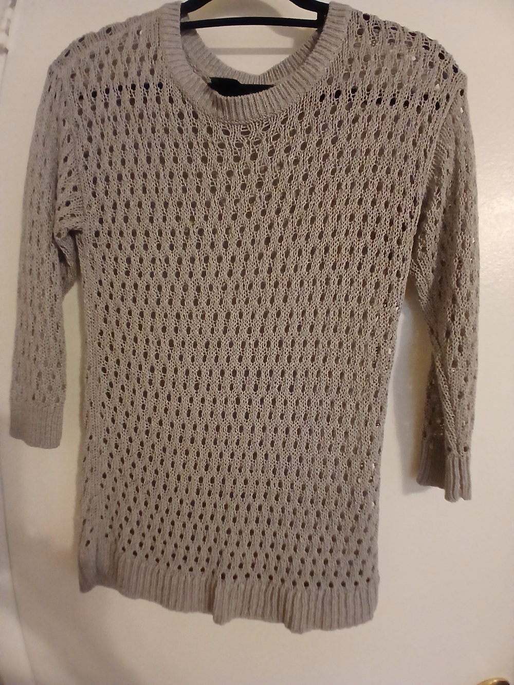 Ann Taylor Open-Weave Crewneck Sweater in Light Taupe